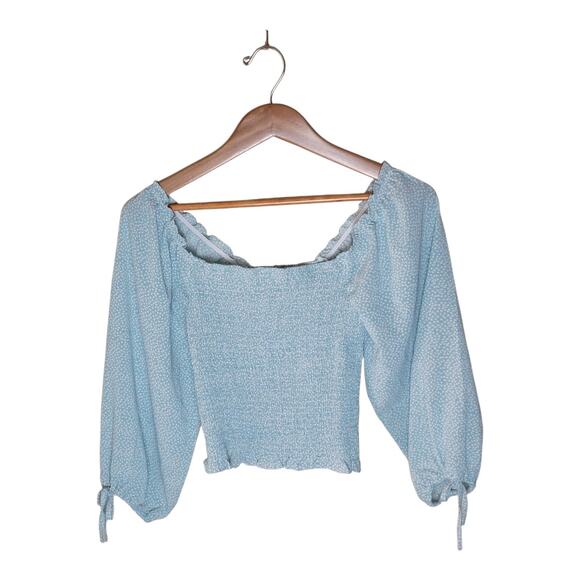 Harper & Me Cropped Top Square Neck 3/4 Sleeve Blue Smocked Women's‎ Size 12 - Picture 11 of 11